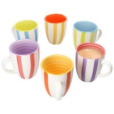 Summer Stripes 6er Set Kaffeebecher 340ml bunte Streifen Steingut-Tasse Tee 