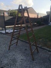 Vintage große Klappleiter Baustellen Leiter Holzleiter 2x 7 Stufen Höhe 210cm