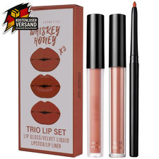 Schwarz Matte Lippenstift 3-in-1 Lipstick Lip Gloss Lipliner Liquid Wasserfest M