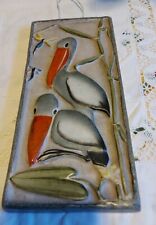 Keramik, 2 Pelikane und Libellen, Wandbild, 25,5x11,5x2cm