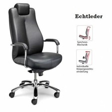 Bürostuhl Echt Leder schwarz belastbar 150 kg Schwerlaststuhl Aluminium Fußkreuz