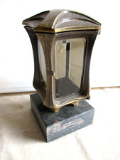 Alte Grableuchte auf Marmorsockel Grablicht Grableuchte Bronze Messing 70er (9)