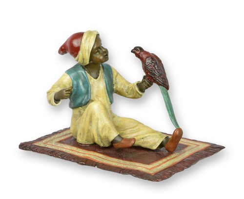 Bronzeskulptur junge mit vogel - bronzeskulptur,