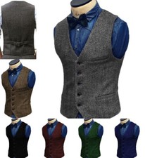 Jagd Herren Tweed Weste Herringbone Anzug Vintage Wolle Hochzeit Bräutigam 3XL+
