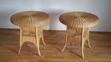 Lambert Gunther Rattan Tische Honigfarben rund, Höhe 67cm, Durchmesser 68cm.