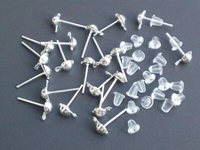 20 Teile Ohrstecker mit Halbkugel Rohlinge + Silikon Ohrstopper Schmuck Basteln