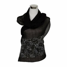 Abend Stola bestickt stole 100% Wolle wool  embroidered  Pailletten Schwarz