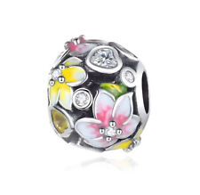 Charm Perle Blume Blüte 925 Silber Kugel Zirkon - Anhänger für Pandora Armband