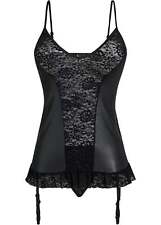 Neu Corsage m Strapshaltern und String mit Wetlook Gr. 36/38 Schwarz Damen Top