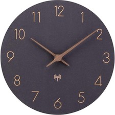 Wanduhr Funkuhr Holz MDF, quartz, leise, 30cm, batteriebetrieben, schwarz