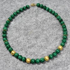 Malachit Halskette, 925er Silber, vergoldet, Edelsteinkette (K2287)