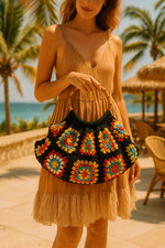 Boho Daisy Granny Square Häkel-Bauchtasche – Festival Fanny Bag, Handgemachte 
