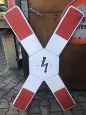 Andreaskreuz vom Bahnübergang der Deutschen Reichsbahn, Emailliert  Elektriefiez