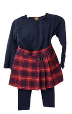 Mädchen Schottenrock rot/blau kariert mit blauen Shirt und Legging Gr.92/ 98