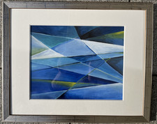 Original Gemälde Kubismus Blautöne gerahmt Holzrahmen 44x54 cm