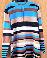 Schicker Pullover von Rabe  Gr.50 blau-schwarz-beige-braun gestreift Stehkragen