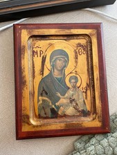 Ikone „Madonna mit Kind“ – Handgemalt, Berg Athos,  echtes Holz, Blattgold