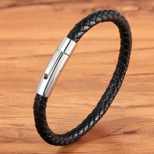 Leder Armband Herren Lederarmband Knopf Geschenk Leder Armband Schwarz