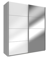 Schwebetürenschrank Easy Plus Kleiderschrank 135x65x210cm weiß Weißglas (18582)