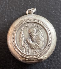 antike runde Dose Schachtel Etui für Rosenkranz/ Reliquie - hl. Konrad