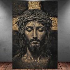 LEINWAND BILD ER XXL ABSTRAKT JESUS CHRISTUS GESICHT KREUZ WAND POSTER P1401