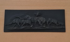 Lauchhammer Eisenguss Eisen Relief Elefanten Herde signiert