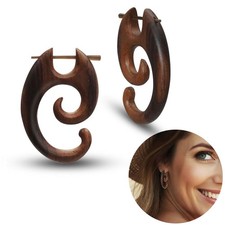 Holz Ohrstecker braun gemasert mit Hornstift hölzerne Ohrringe Ethno Schmuck