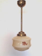 alte Lampe, Deckenlampe, Glas  Schirm cremefarben Blatt Dekor um 1930