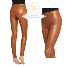 ESTELLA LEGGINGS by Wolford autumn leaf cognac braun Kunstleder Hose Elastisch a