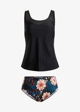 Tankini Set mit Prothesentasche Gr. 40 Schwarz Floral Damen-Badeanzug Neu