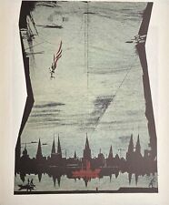 unsignierter Farbholzschnitt ," Der Sturz des Ikarus" Detlef Willand, um 1988 II