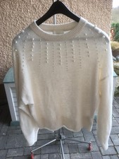 Pullover Pulli Damen weiß mit Perlen Gr. S H & M Langarm kleiner Kragen