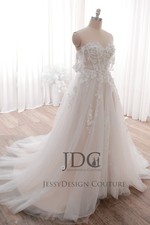 Top 3D Blüten Spitze Brautmode Brautkleid Hochzeitskleid 32-60 Ivory Träger Rosa