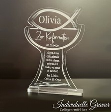 Aufsteller Taufe Kommunion Konfirmation Firmung  Geschenk mit Gravur Fisch Kelch