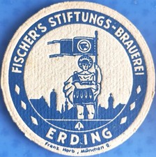 Alter Bierdeckel VK Fischer´s Stiftungs-Brauerei Erding um 1938-40 mit Impressum