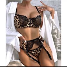 🍓 Dessous Set 3 Teilig ,Spitze Patchwork, In Leopard Optik Gr.L