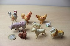 9 Bauernhoftiere Hund Hase Hahn Kuh Haustiere Wildtiere Figuren Plastik alt RAR