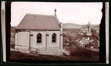 Ansicht Schirgiswalde, Teilansicht des Ortes mit den beiden Kirchen, Spiegelver 