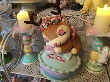 Plüschtier Rentier Reh Cupcake Kissen Blütenkranz n. Tilda Art Landhaus NEU