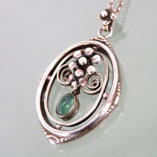 Jugendstil Anhänger 800 Silber ° Kette  grüner Stein