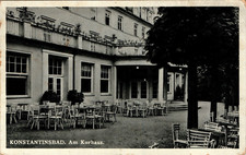 AK GRUSS AUS BÖHMEN + Mähren KONSTANTINSBAD BZ TACHAU AM KURHAUS 1942