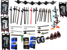 Lego Ritter Waffen Speer Bogen Axt Speer Helme Zubehör Fahne Vintage Set 1