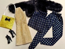 Barbie Kleidung Fashion Kuschelige Jacke,Hose,Gold Kleid,Shirt,Tasche,Schuhe