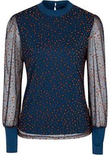 Langarmshirt aus Mesh mit Punkten Gr. 36/38 Dunkelblau Damen-Shirt Bluse Neu