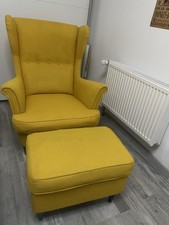 Strandmon Ohrensessel und Hocker Gelb Ikea Stoff