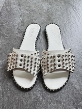 Replay Damen Slipper Sandalen Gr 40 Schlappen Leder Weiß Nieten Top Zustand