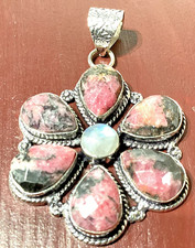 NATÜRLICHER ROSA RHODONIT  EDELSTEIN SCHMUCK ANHÄNGER 925 STERLINGSILBER