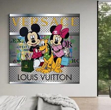 XL LEINWAND BILD BIS 140x140x5 LV MICKY-MINI-MAUS PLUTO POP-ART GRAFFITI BUNTES