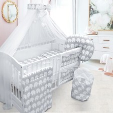 Babybett Bettwäsche Set 14-teilig passend Kinderbett 120x60 cm Elefanten grau