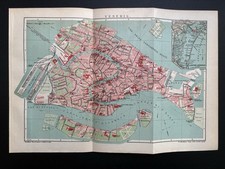 antiker historischer Stadtplan Venedig um 1907, sehr dekorativ